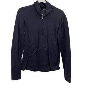 Postcard Italy Top 1/4 Zip Pullover Black Long Sleeve Stretch Women Size Large
